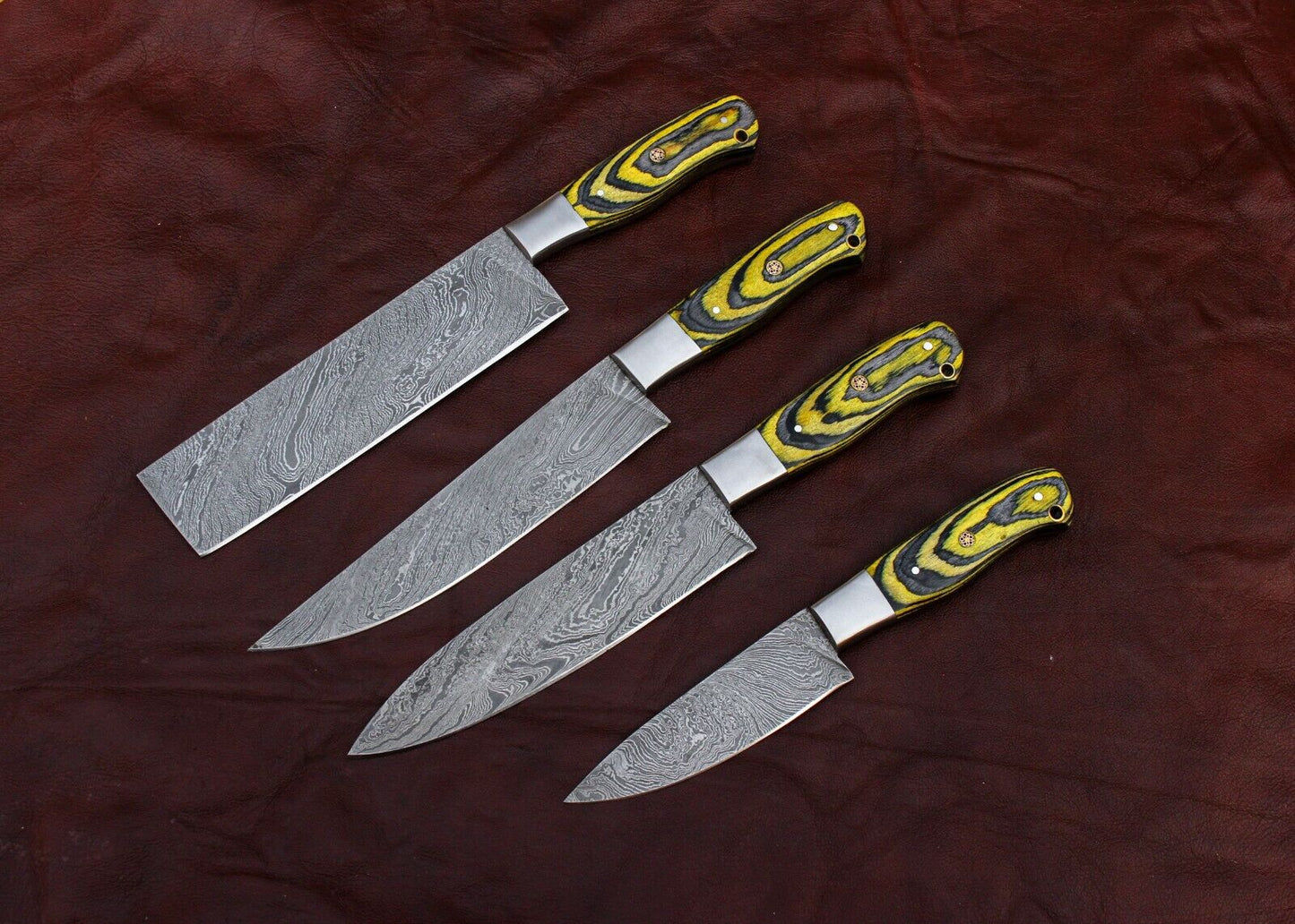 Custom Hand made Damascus Steel Kitchen / BBQ / Chef Knives 4 Pc Set FR-20021160