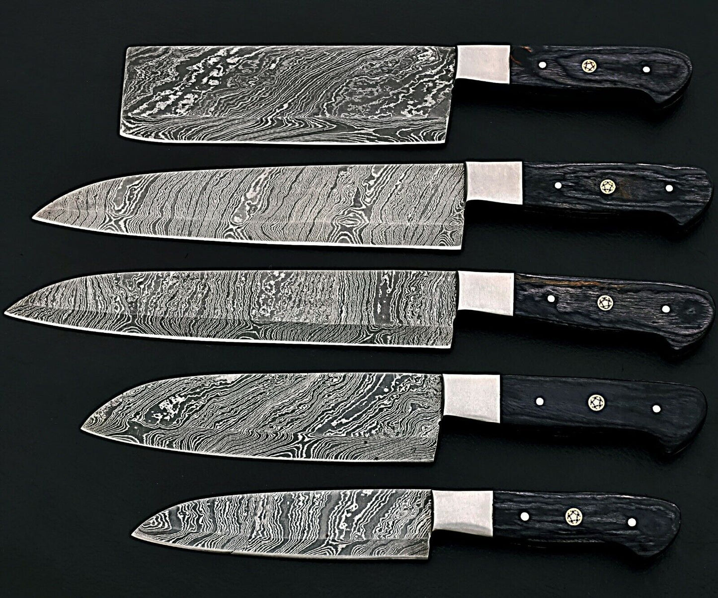 Handmade Damascus Steel With Black Wood Handles Chef Knives Set FR-20021113