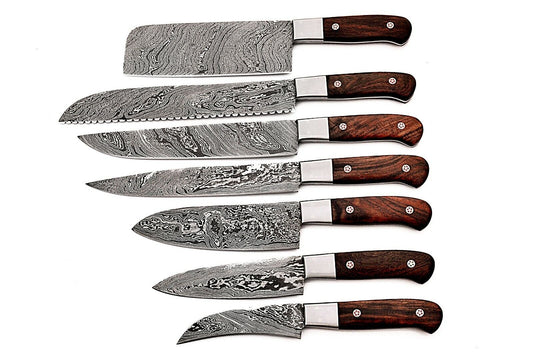 Custom Hand Made Damascus Steel Kitchen Knife Set/Chef Knives 7Pcs.FR2001097Rose