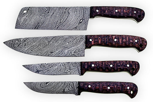 Custom Hand made Damascus Steel Kitchen/ BBQ / Chef Knives 4 Pcs. Set FR-2001098