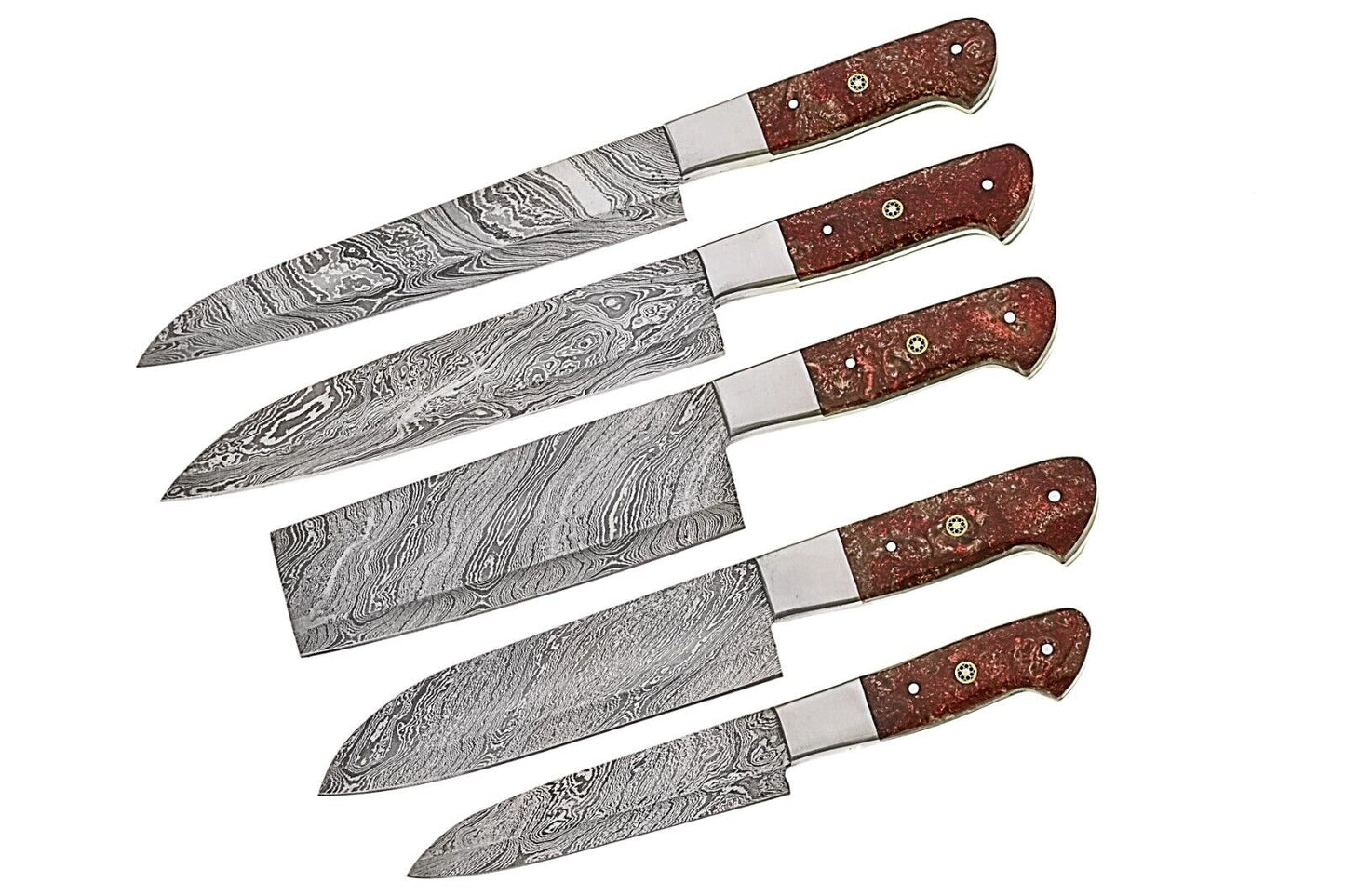 Custom Hand made Damascus Steel Kitchen / BBQ / Chef Knives 5 Pc Set FR-20021142