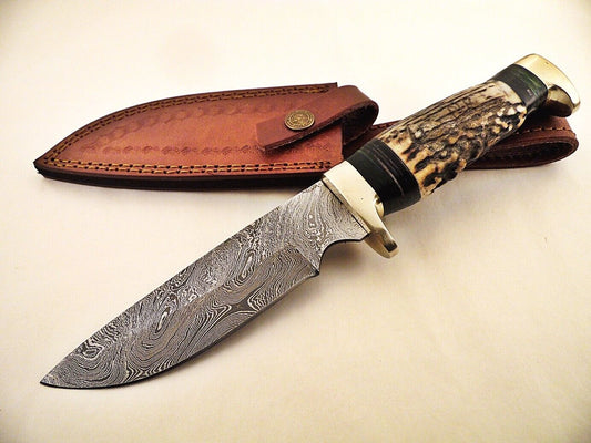 Custom Made Damascus Steel Hunting Knife/ Bowie Knife With Stag Horn FR 20015633