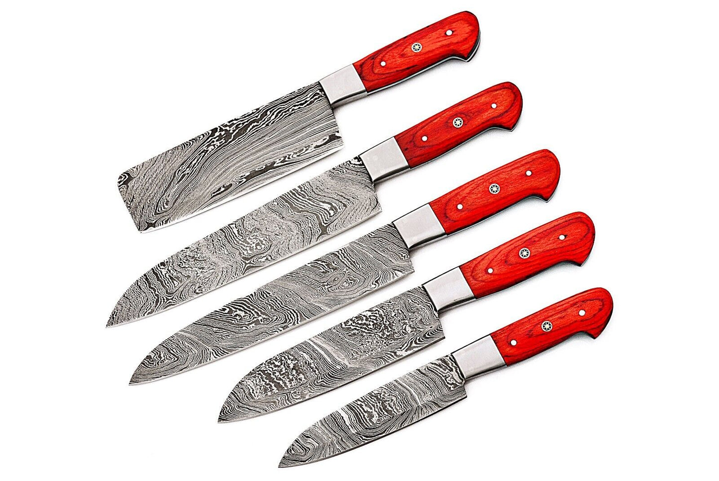 Custom Hand made Damascus Steel Kitchen / BBQ / Chef Knives 5 Pc Set FR-20021105