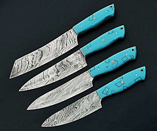 Custom Hand made Damascus Steel Kitchen / BBQ / Chef Knives 4 Pcs.Set FR-2021170