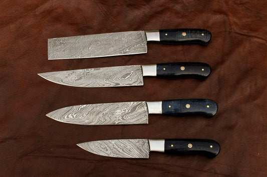 Custom Hand made Damascus Steel Kitchen / BBQ / Chef Knives 4 Pcs.Set FR-2001057