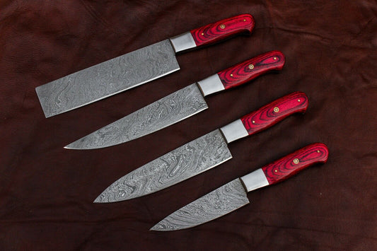 Custom Hand made Damascus Steel Kitchen / BBQ / Chef Knives 4 Pc Set FR-20021158