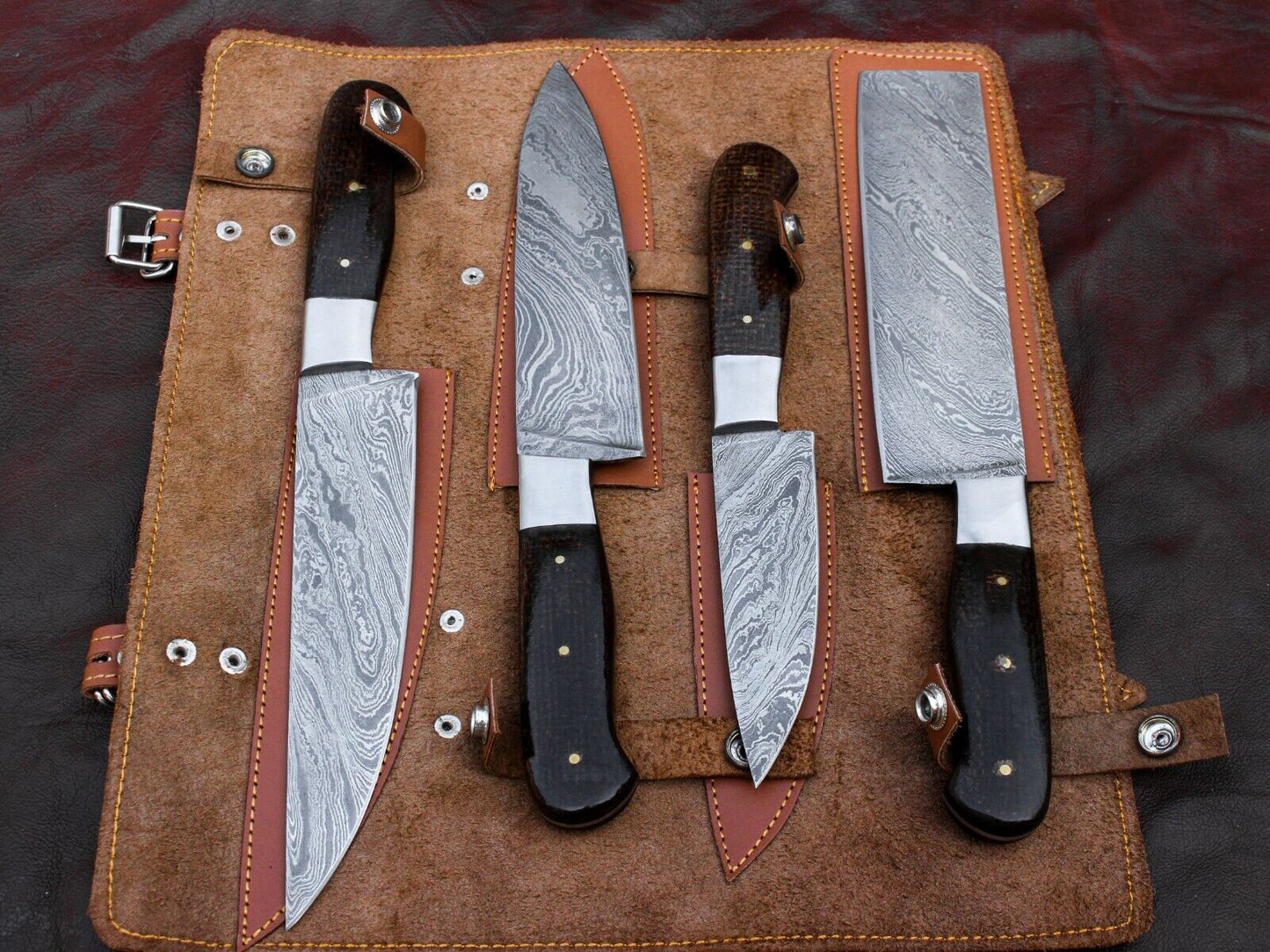 Custom Hand made Damascus Steel Kitchen / BBQ / Chef Knives 4 Pcs.Set FR-2001042