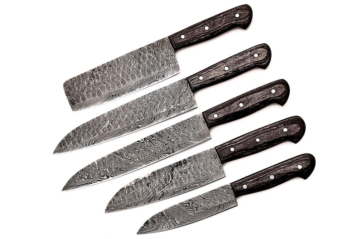 Custom Hand made Damascus Steel Kitchen / BBQ / Chef Knives 5 Pc Set FR-20021106