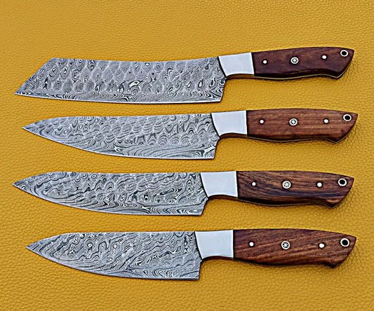 Custom Hand made Damascus Steel Kitchen / BBQ / Chef Knives 4 Pcs.Set FR-2021161