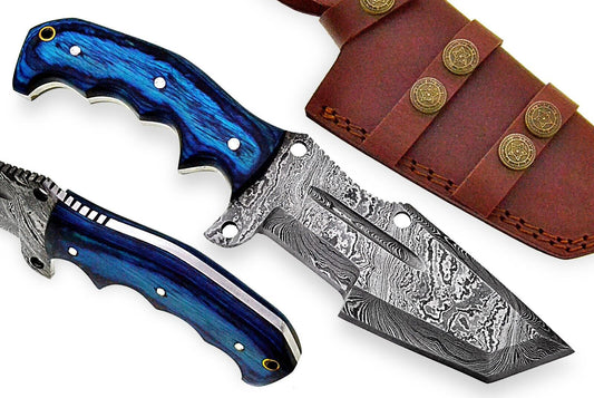 Custom Hand Made Damascus Steel Hunting Tracker Knife FR 20015315 Blue