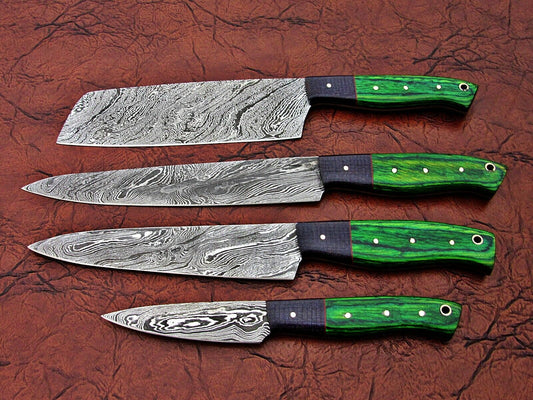 Custom Hand made Damascus Steel Kitchen / Chef Knives Set 4 Pcs. Set FR-2001090